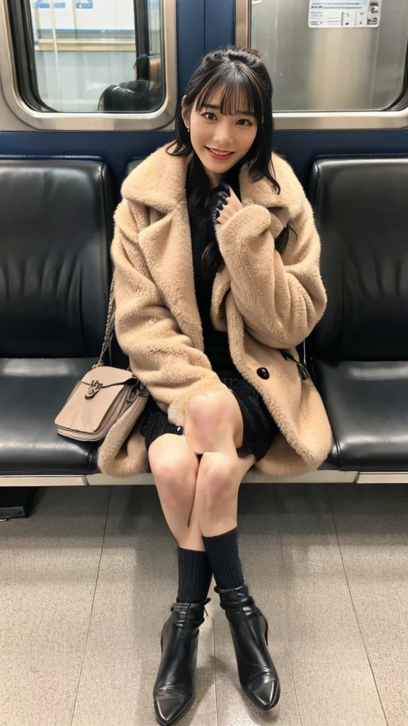 Black Leather Gloves,Five fingers,pumps,Wearing short black socks