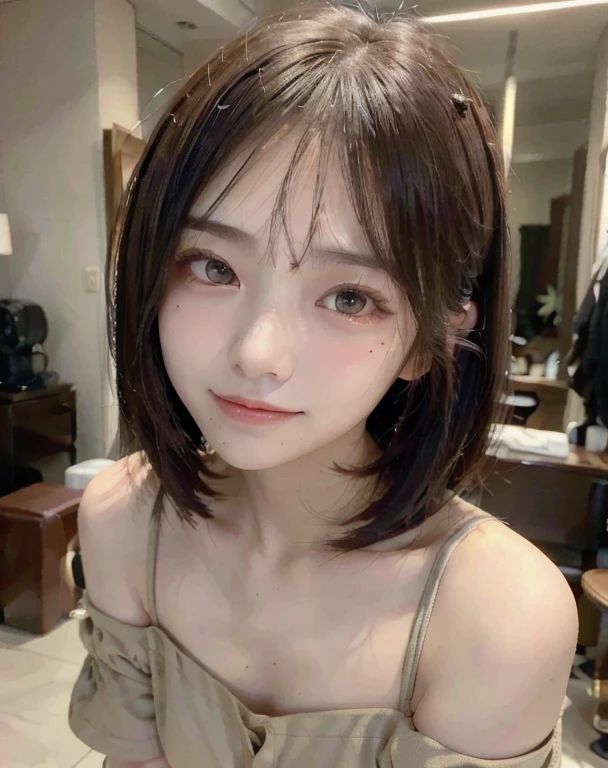 Highest quality, Face Focus, Soft Light, Ultra-high resolution, (Realistic:1.4), RAW Photos,
1 Japanese girl, alone, cute, (pupil, Light in your eyes),  Beautiful face in every detail, (Small box),(High resolution detail of human skin texture),
(Long Hair),
indoor,
Damask Shirt Dress,
(Portraiture)