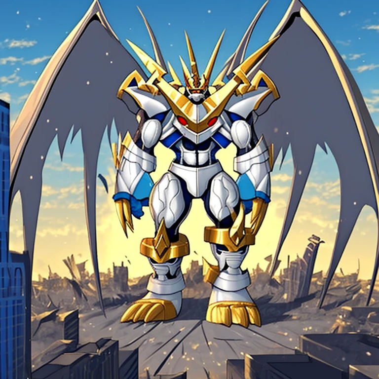 (solo. masterpiece. official art. 8k. best quality. detailed full body. full body.)
 
(situation 1 : dominating Imperialdramon_Paladin_Mode. Imperialdramon_Paladin_Mode is over 1000 meters long. focus GIANT mechanical Muscular Imperialdramon_Paladin_Mode is trampling the city. Looking down. macro. stomp. Low-angle perspective. emphasizing the immense size.)

(situation 2 :smoke and flames rising from the destruction in the city)

(Additional details 1: wearing a full-face helmet. armor. sword. holding a sword.).

(Additional details 2: (Detailed head. Detailed Body. Detailed abs. gigantic muscles. HYPER MUSCLES. Gigachad Muscular. big muscle. pecs. triceps. traps. unusually developed muscular body. body full of huge muscles. showing off muscles. pectorales enormes. Exaggeratedly huge muscles. huge muscles. long legs.).

(Additional details 3: Spread wings. It has wings. have big wings. The claws are sharp. Sharp teeth.).