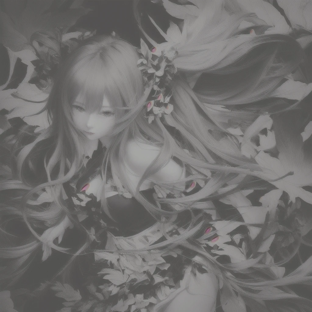 Anime girl with long hair and black dress in a leafy field, Anime Style 4k, Detailed anime art, Anime Art Wallpapers 8K, Amazing anime 8k, anime art wallpaper 4k, anime art wallpaper 4k, Detailed digital anime art, Detailed anime artwork, 4k anime wallpaper, Nightcore, anime abstract art, anime wallpaper 4k Skin is flushed red skin Red cheeks Excited