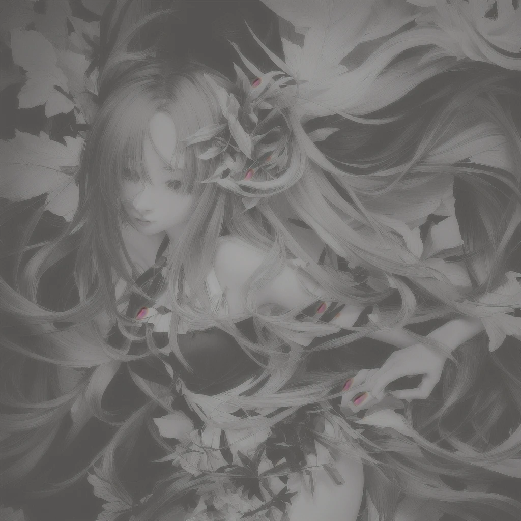 Anime girl with long hair and black dress in a leafy field, Anime Style 4k, Detailed anime art, Anime Art Wallpapers 8K, Amazing anime 8k, anime art wallpaper 4k, anime art wallpaper 4k, Detailed digital anime art, Detailed anime artwork, 4k anime wallpaper, Nightcore, anime abstract art, anime wallpaper 4k Skin is flushed red skin Red cheeks Excited