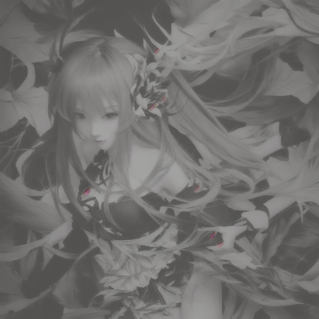 Anime girl with long hair and black dress in a leafy field, Anime Style 4k, Detailed anime art, Anime Art Wallpapers 8K, Amazing anime 8k, anime art wallpaper 4k, anime art wallpaper 4k, Detailed digital anime art, Detailed anime artwork, 4k anime wallpaper, Nightcore, anime abstract art, anime wallpaper 4k Skin is flushed red skin Red cheeks Excited