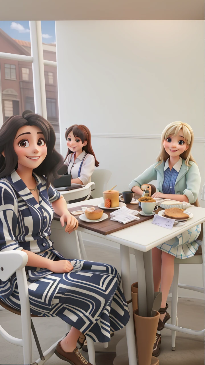 Two beautiful and happy friends, smiling, posing for a background in a beautiful cafe