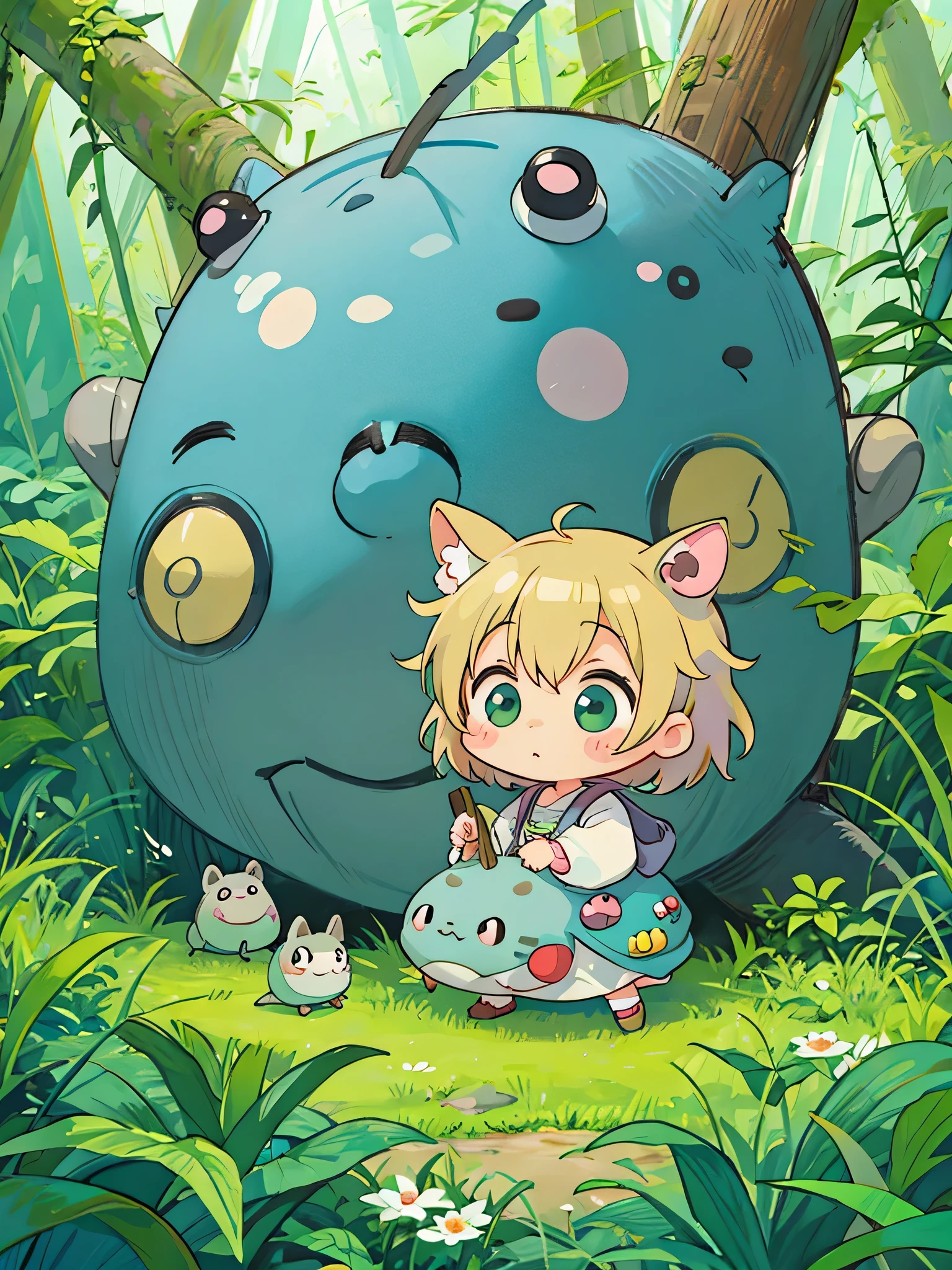 Mika Pikazo style, Kawaii Design, The most beautiful girl of all time、Chibi, Colorful and cute pillbugs, Totoro Forest