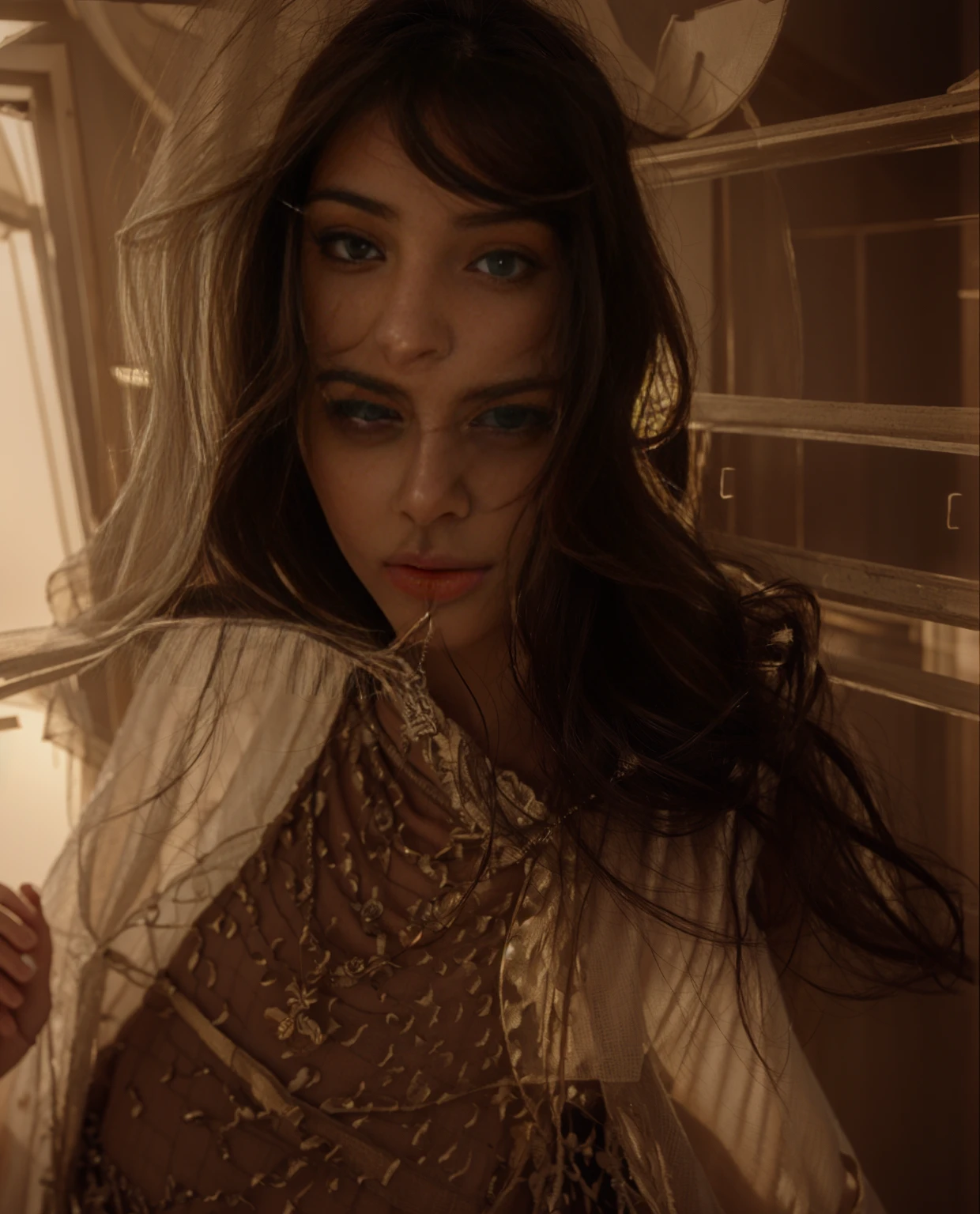 Cindy Kimberly, beautiful detailed eyes, beautiful detailed lips, extremely detailed eyes and face, long eyelashes, photorealistic, 8k, ultra-detailed, hyperrealistic, cinematic lighting, dramatic lighting, dramatic pose, elegant, graceful, serene, intricate details, chiaroscuro, oil painting, muted colors, soft colors, warm colors, cinematic colors, dramatic atmosphere, mystical, ethereal, dreamlike