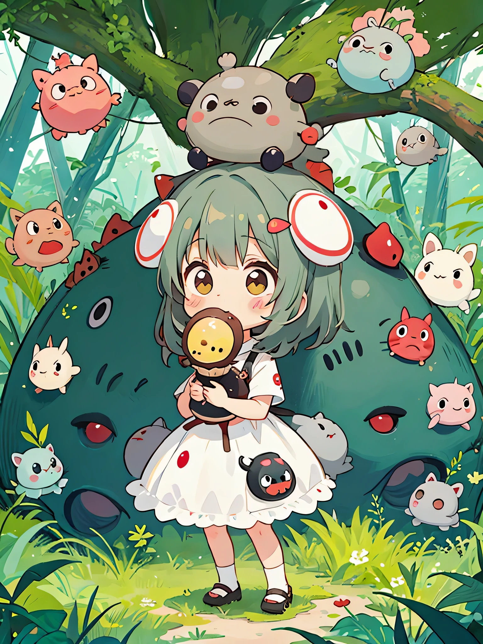 Black Star Red and White style, Kawaii Design, The most beautiful girl of all time、Chibi, Colorful and cute pillbugs, Totoro Forest