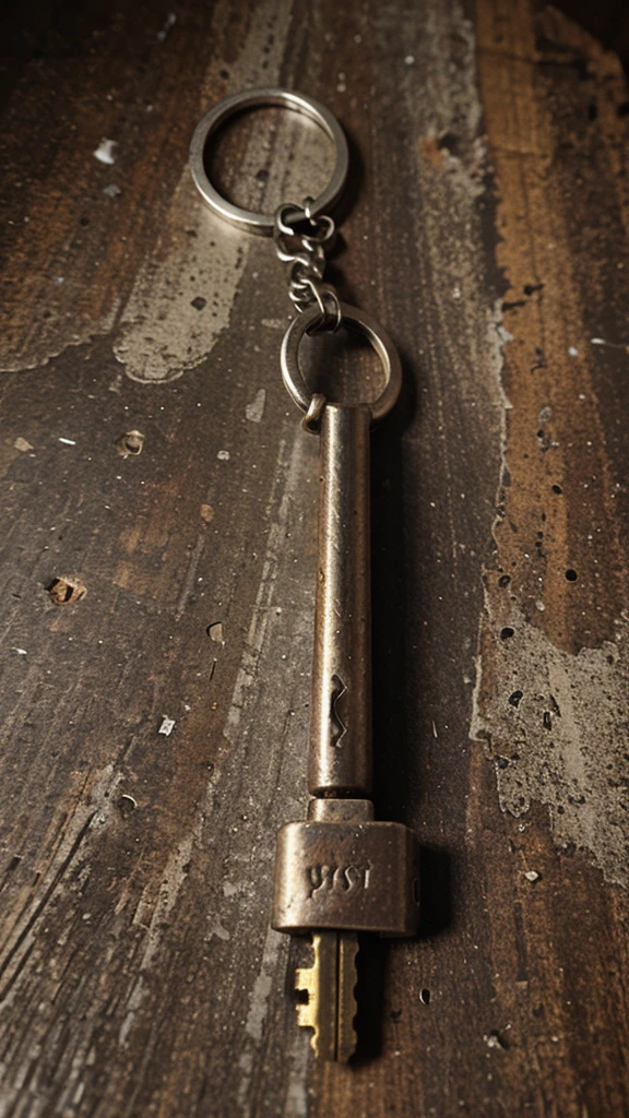 An old keychain with several keys, one of them rusty and old