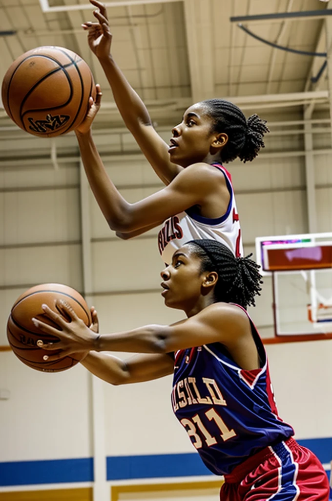 A woman playing basketball