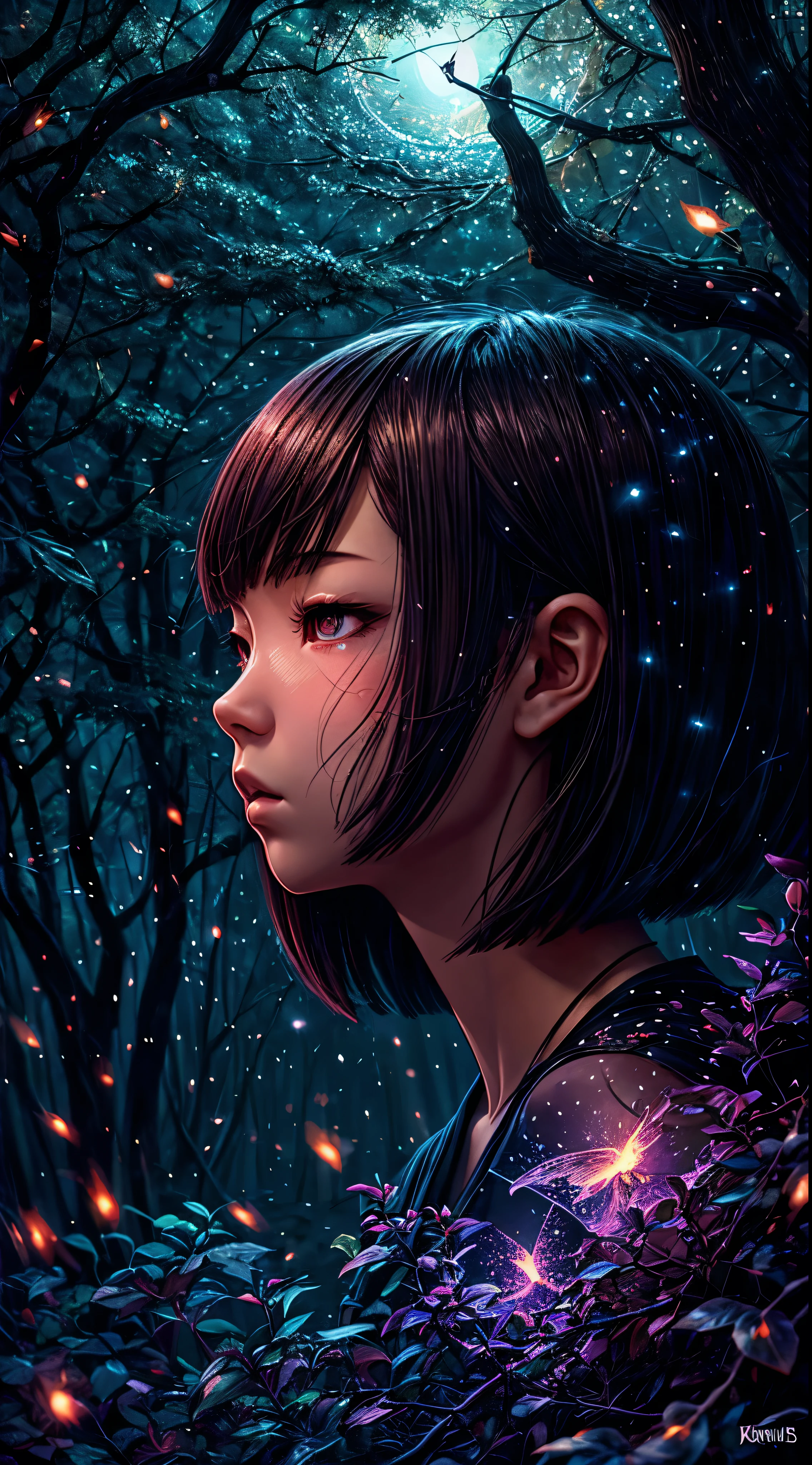 spirits among branches and fireflies by Kuvshinov, samdoesart, dreamlikeart, (((surrealism))), (Style-Glass)