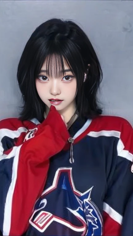 a closeup of a person wearing a hockey jersey, anime girl in real life, anime inspired, chica anime cosplay, 1 7 year old anime gothic girl, anime vibes, animated styled, Realist anime 3 d style, hyper Realist anime, cosplay anime, animated style, Realist anime, animated style only, awesome anime face portrait, Sakimichan