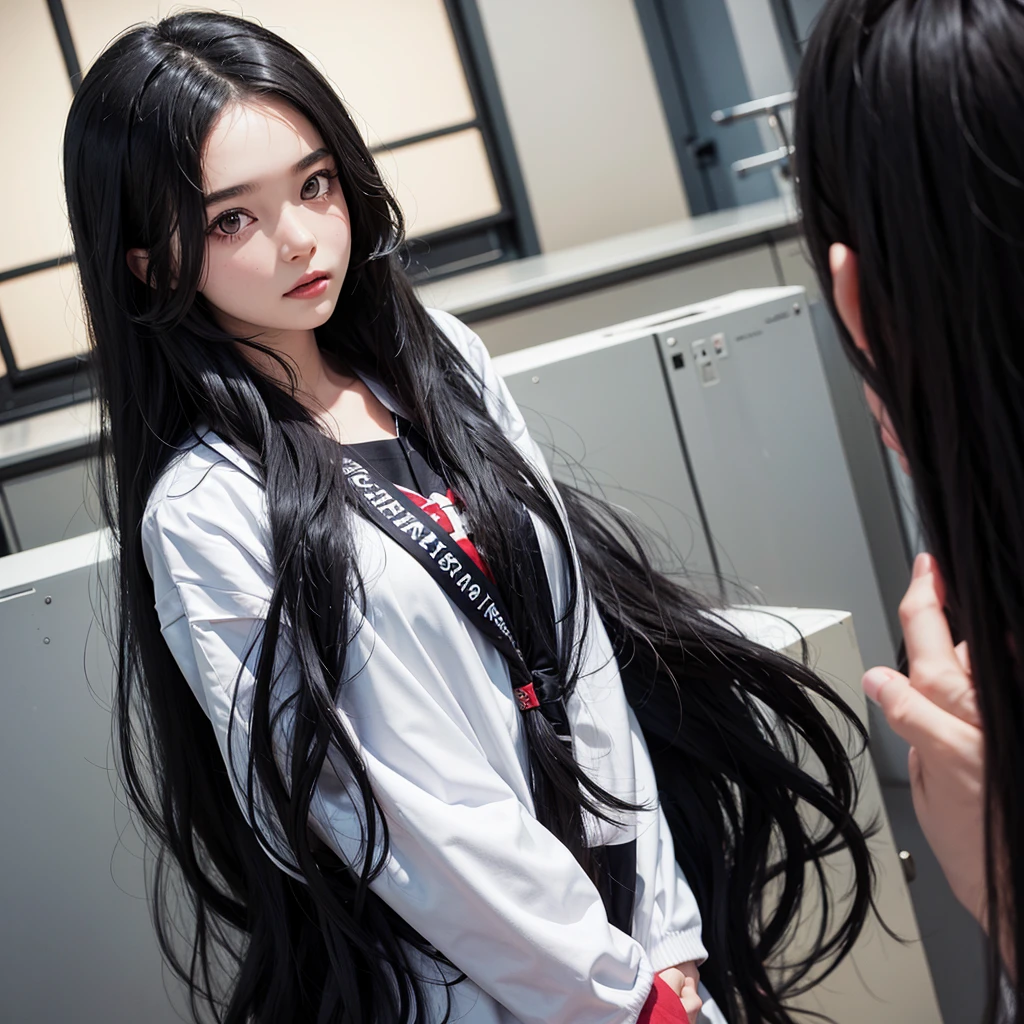 yearbook type photo of a girl with long wavy black hair