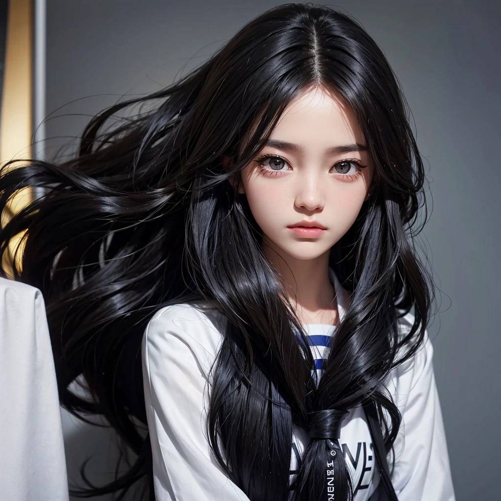yearbook type photo of a girl with long wavy black hair 