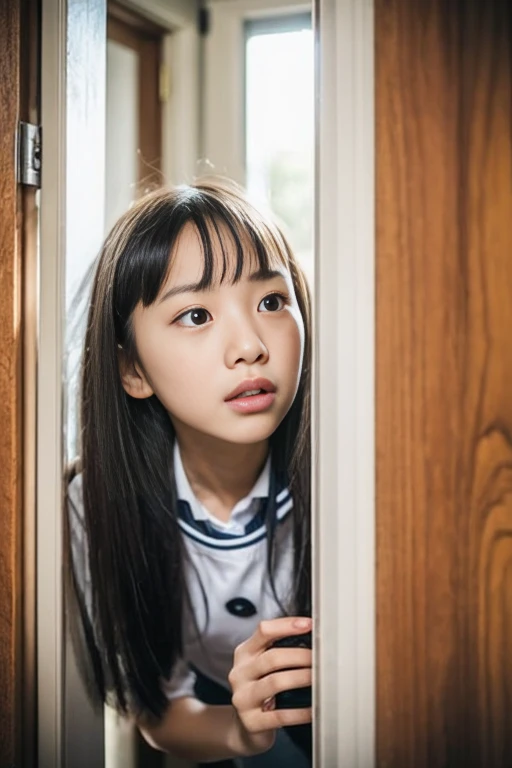 Elementary school daughter peeks at father and mother having sex through the door