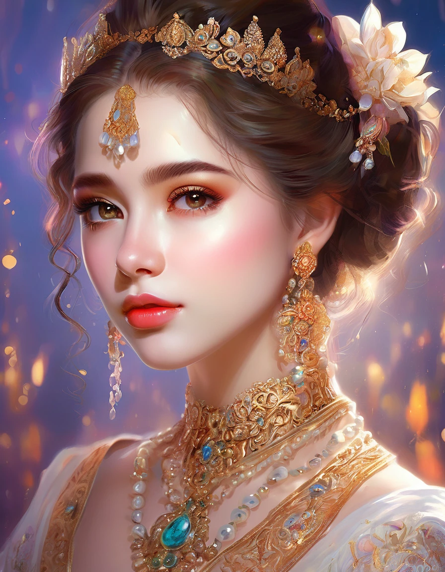 a beautiful girl, extremely detailed face and eyes, long eyelashes, beautiful detailed lips, 1girl, portrait, fantasy, digital painting, ethereal, soft lighting, warm colors, cinematic, highly detailed, intricate, ornate, elegant, delicate, serene, dreamlike, breathtaking, stunning, exquisite, masterpiece