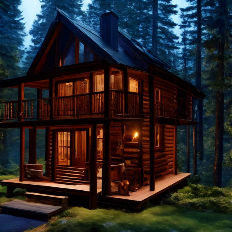 ((best quality)), ((masterpiece)), (detailed), cabin in the woods, cozy