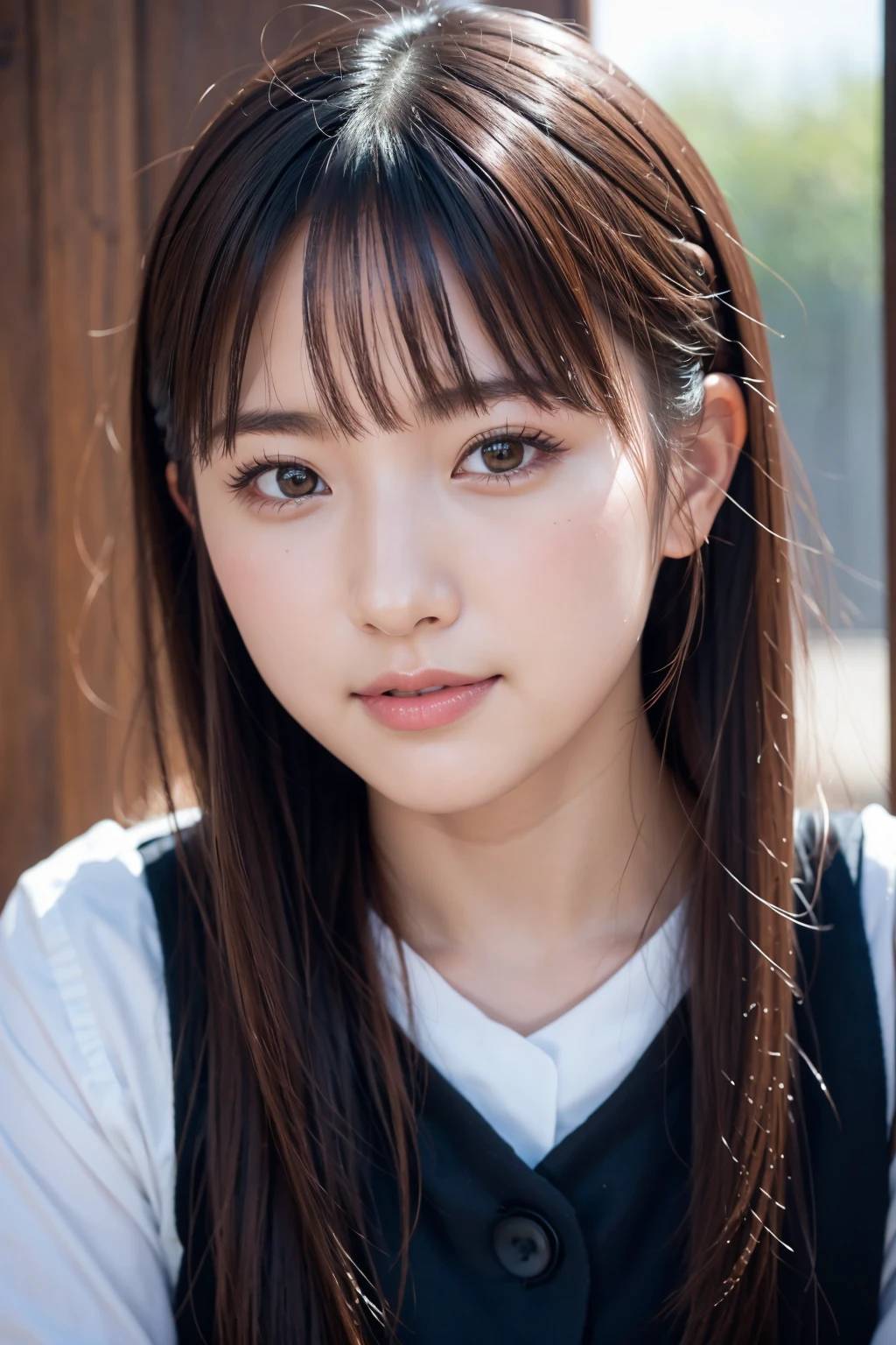 (Tabletop:1.3), (8K, Realistic, RAW Photos, Highest quality: 1.4), Japanese, (One Girl), Beautiful Face, (Realistic Face), (Black Hair), Beautiful hairstyle, Realistic eyes, Beautiful attention to detail, (Realistic Skin), Beautiful Skin, Charm, Ultra-high resolution, Surreal, Very detailed, Golden Ratio,.)、One girl、cute、Laughter、Mouth closed、Beautiful details、Beautiful nose down to the last detail、Esbian all over、Wet your hair、Giant Dalcefo、pork、、Thighs Thighs Thighs Thighs