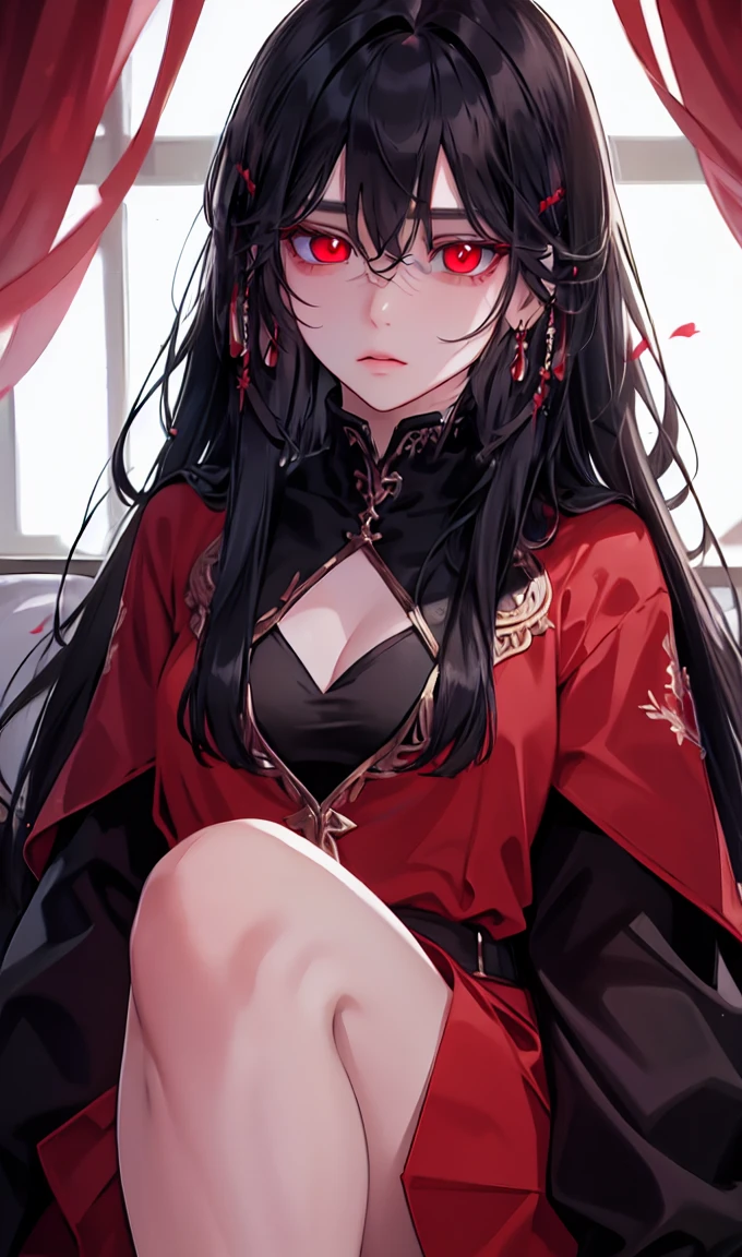 Black hair, bangs, curtained hair, crossed bangs,Messy hair, pony tails,curtained hair, crossed bangs,Messy hair, pony tails,Big hair, (((Long enamel boots、garter belt))), hair ear, hair tying, hair flaps, widow peak, head gear, Hair ribbon, kanzashi, hairpods, white hair ribbon, Moles under eyes, Raised eyebrows, eyeball, Evil smile, crazy, Shy, scowling, jitome, gloom (expression), Seductive smile, anime big breast, Minimalism, Anime style, ((Body-tight costumes)), Minimalism,hyper HD, retinas, Masterpiece, ccurate, Textured skin, Super detail, High quality, High details, Award-Awarded, Best quality, A high resolution, 16k, hyper HD, retinas, Masterpiece, ccurate, Super detail, High quality, High details, Award-Awarded,A high resolution, 16k((Leather Gothic Lolita Fashion))((Old cityscape background))((Photograph the whole body))((Shiny Costumes))(((sitting on a chair in a luxurious room、Crossing your legs))