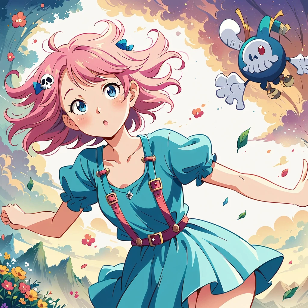 akira toriyama style、pink hair anime girl, SKULL fashion, anime style 4 k, Decora style illustration, anime art wallpaper 4k, anime art wallpaper 4k, anime wallpaper 4k, anime wallpaper 4k, anime style. 8K, anime atmosphere, anime art wallpaper 8k, anime style illustration, anime art style, anime styled, cute detailed digital art