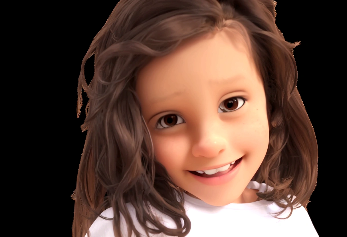 create an image of a , with wavy brown hair, shoulder length, happy, wearing a white shirt in the disney pixar style based on the photo as a reference