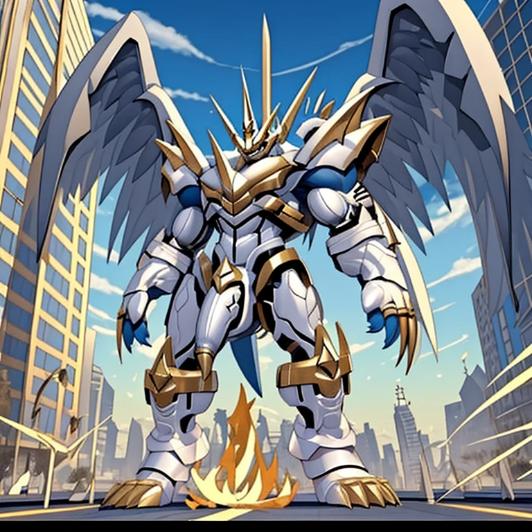 (solo. masterpiece. official art. 8k. best quality. detailed full body. full body.)
 
(situation 1 : dominating Imperialdramon_Paladin_Mode. Imperialdramon_Paladin_Mode is over 1000 meters long. focus GIANT mechanical Muscular Imperialdramon_Paladin_Mode is trampling the city. Looking down. macro. stomp. Low-angle perspective. emphasizing the immense size.)

(situation 2 :smoke and flames rising from the destruction in the city)

(Additional details 1: wearing a full-face helmet. armor. sword. holding a sword. gauntlet.).

(Additional details 2: (Detailed head. Detailed Body. Detailed abs. gigantic muscles. HYPER MUSCLES. Gigachad Muscular. big muscle. pecs. triceps. traps. unusually developed muscular body. body full of huge muscles. showing off muscles. pectorales enormes. Exaggeratedly huge muscles. huge muscles. long legs.).

(Additional details 3: Spread wings. It has wings. have big wings. The claws are sharp. Sharp teeth.).

(Additional details 4: hyper penis. hyper golden penis. big penis)