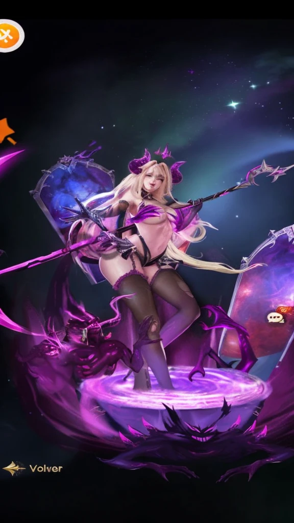 a woman dressed in purple holding a sword and shield, beautiful together, hermosa y elegante reina demonio, por Yang J., xianxia de cuerpo completo, vista completa de la hechicera oscura, together in tight short dress, together, Arte detallado de alta calidad 8k, bailarina demoniaca oscura, extremely detailed artistic germ, obra maestra diosa del dolor
