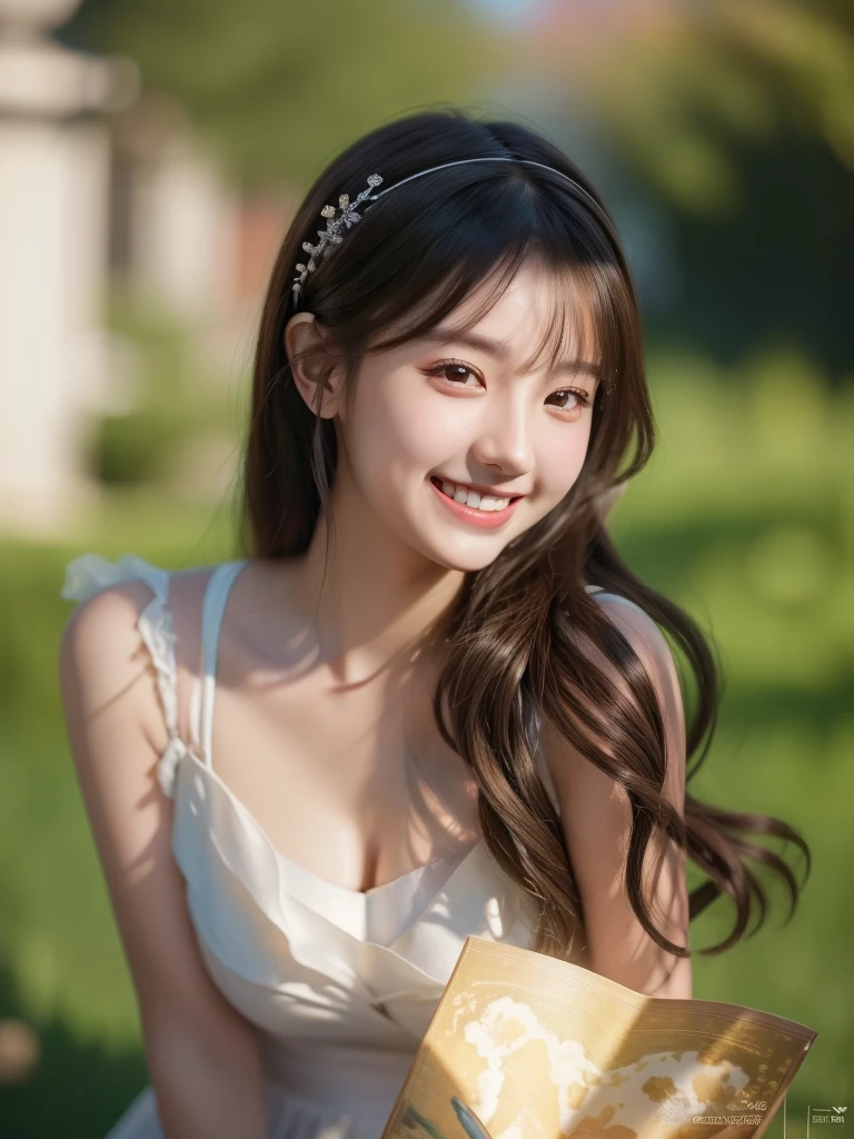 masterpiece, best quality,student,painter,Smile,happy,Hair accessories,smile showing teeth, (Extremely detailed CG unity 8k wallpaper), (best quality), (Best Illustration Award), (The best shadow), absurd, Realistic lighting, (abyss), Beautiful and delicate light, Leng Jun
