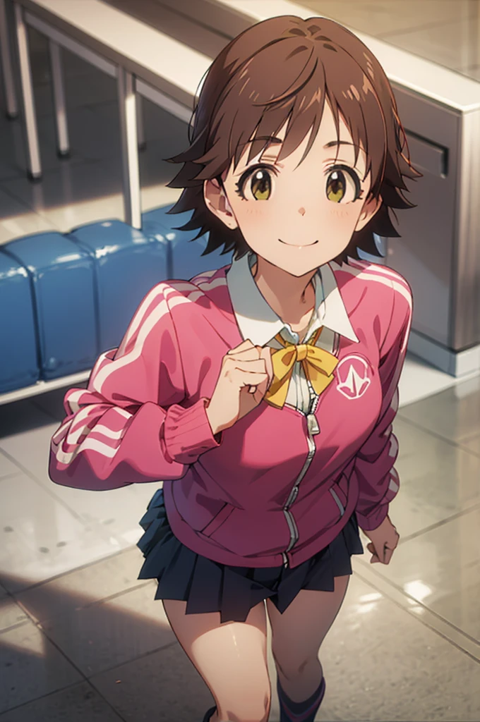 (((pixel-perfect, detail-perfect))), solo, 1girl, mio honda, , bow, track jacket, looking at viewer, smile