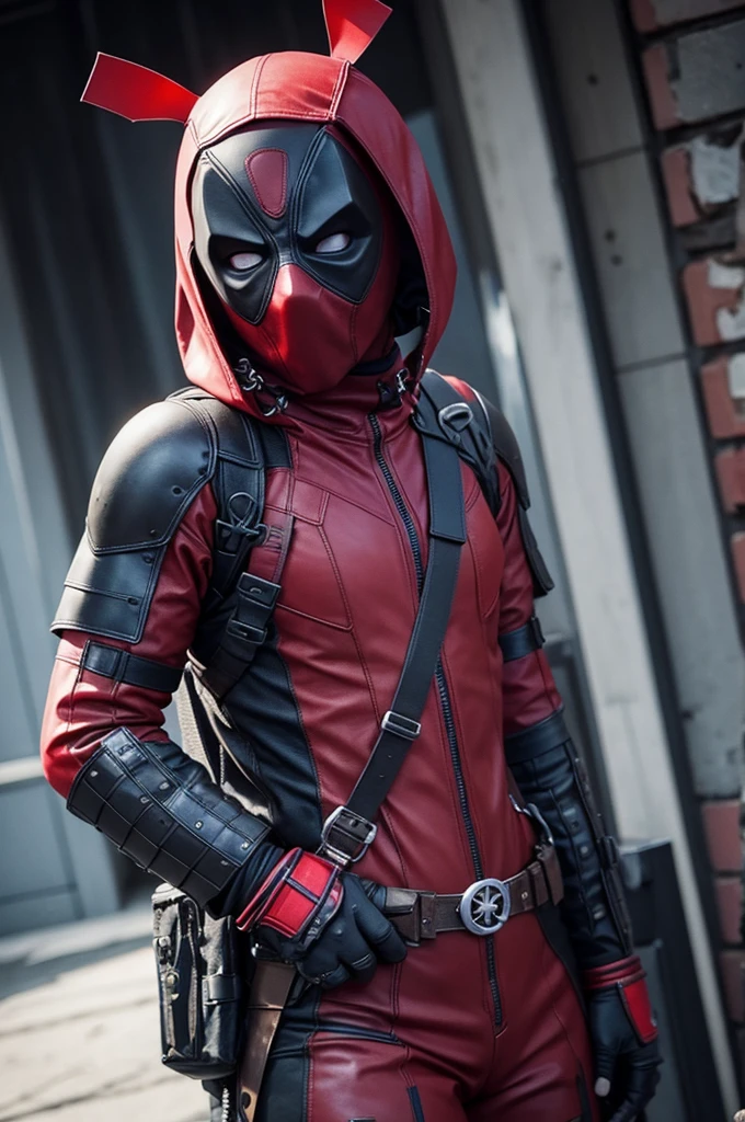 Billie Eilish dressed in Deadpool armor