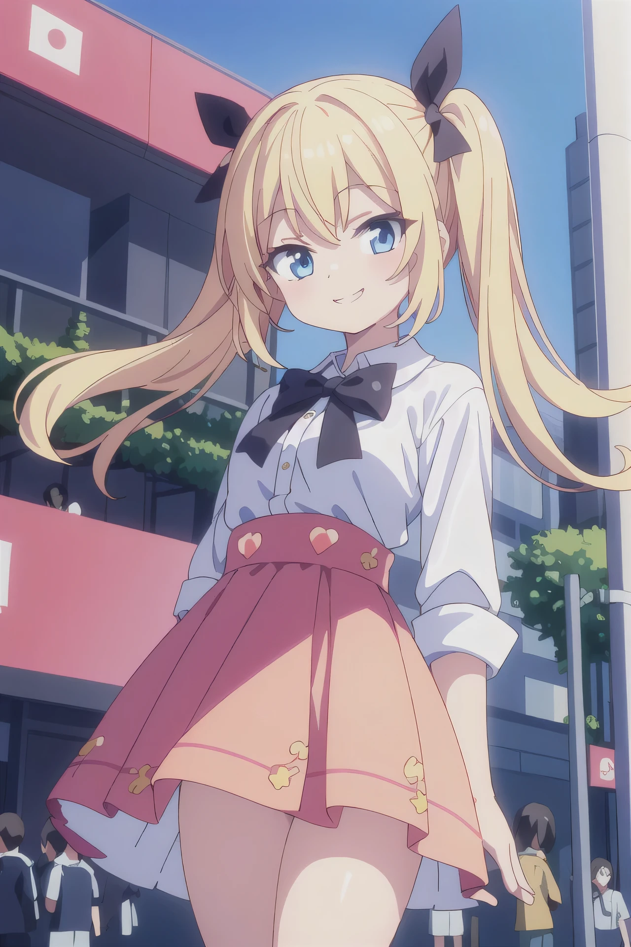 Very detailed, Absurd, Ultra-high resolution, Super detailed, Highest quality,
One girl, alone,
BREAK jirai kei,Knee socks, skirt, Twin tails, pink skirt, collar, bow, black Knee socks, black bow, Long Hair, pink bow, hair bow, spiked collar
BREAK
happy smile, smile, Mouth closed, Are standing,
From the side,
cuteポーズ, Cowboy Shot,
Break Slender, cute, Perfectly symmetrical face, 超cute girl, 超cute face, Very detailed目, Super detailedな髪, 超cute, Super beautiful,
Break in Harajuku, Shibuya Ward, Tokyo, street, crowd, Cityscape,
BREAK medium breasts,
(Blonde medium hair, blue eyes:1.3), Hime cut