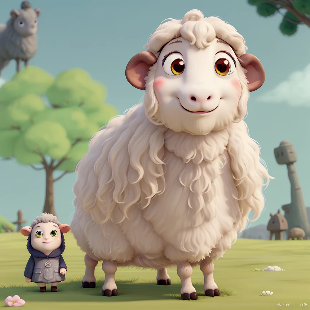 sheep cute Small eyes。 3 smile Ghibli style Howl