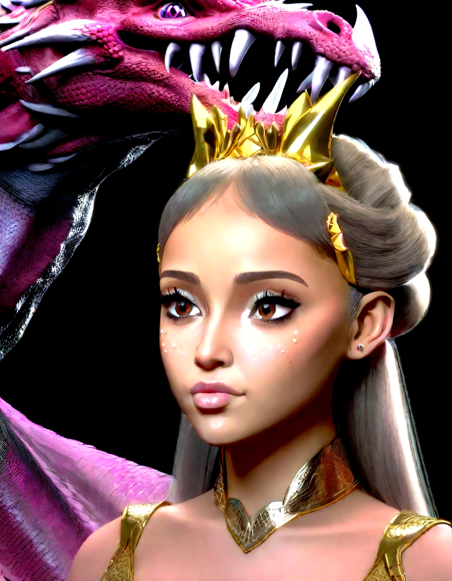 1 girl, Ariana Grande, 25 years old, beautiful detailed eyes, beautiful detailed lips, extremely detailed face and features, longeyelashes, princess dress, pink, dragon's lair, scolding dragon, bopping dragon's nose, messy lair, no bed, high fantasy, bones and gold scattered around hap hazard(best quality,4k,8k,highres,masterpiece:1.2),ultra-detailed,(realistic,photorealistic,photo-realistic:1.37),concept art, vivid colors, dramatic lighting, cinematic
