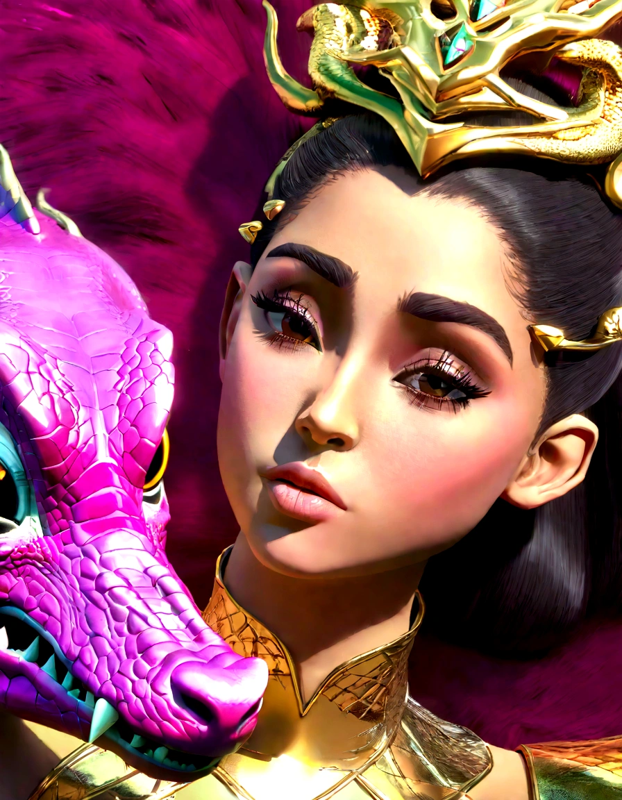 1 girl, Ariana Grande, 25 years old, beautiful detailed eyes, beautiful detailed lips, extremely detailed face and features, longeyelashes, princess dress, pink, dragon's lair, scolding dragon, bopping dragon's nose, messy lair, no bed, high fantasy, bones and gold scattered around hap hazard(best quality,4k,8k,highres,masterpiece:1.2),ultra-detailed,(realistic,photorealistic,photo-realistic:1.37),concept art, vivid colors, dramatic lighting, cinematic