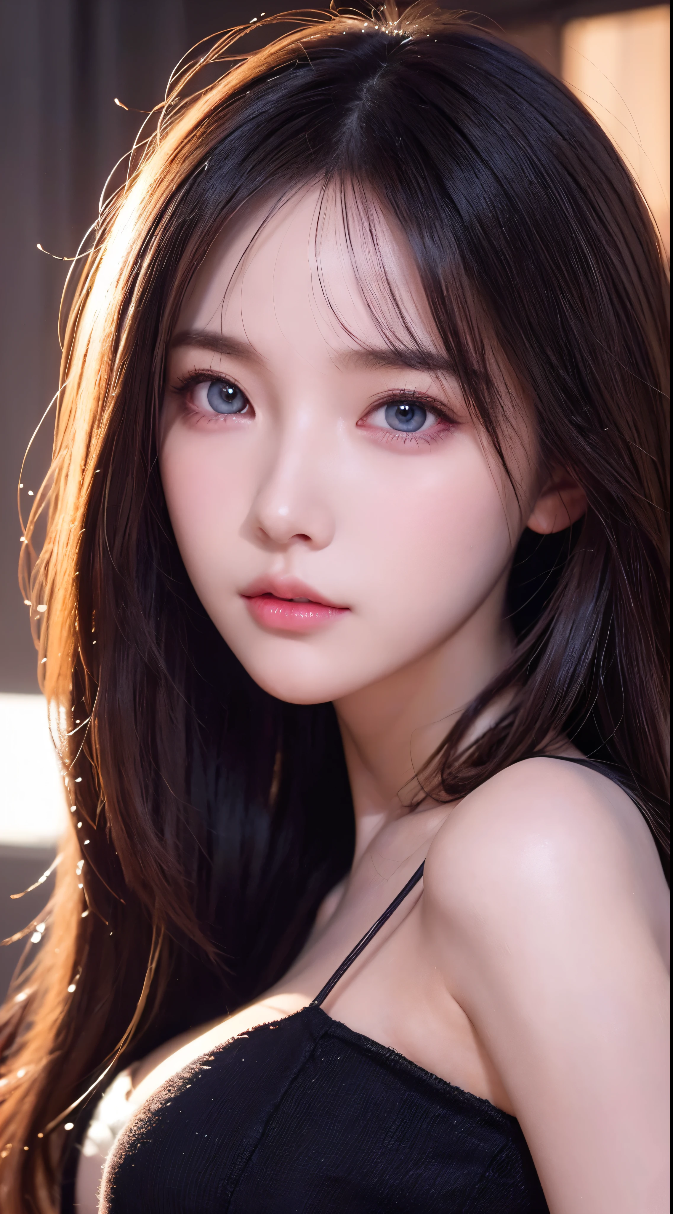 snthwve style, nvinkpunk Closeup face portrait of (((sks person))), smooth soft skin, big dreamy eyes, beautiful intricate colored hair, symmetrical, anime wide eyes, soft lighting, detailed face, by makoto shinkai, stanley artgerm lau, wlop, rossdraws, concept art, digital painting, looking into camera