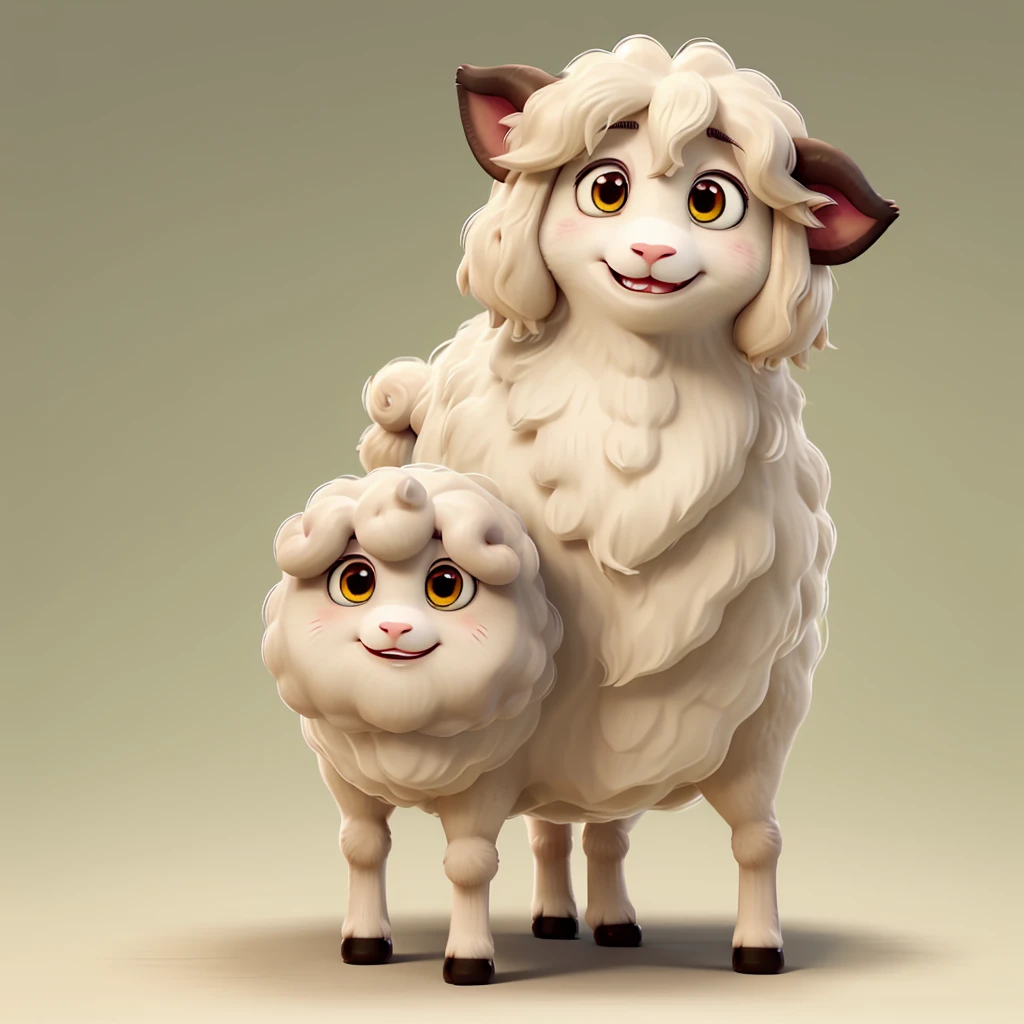 sheep cute Small eyes。 3 smile Ghibli style Howl Please make your eyes smaller。
