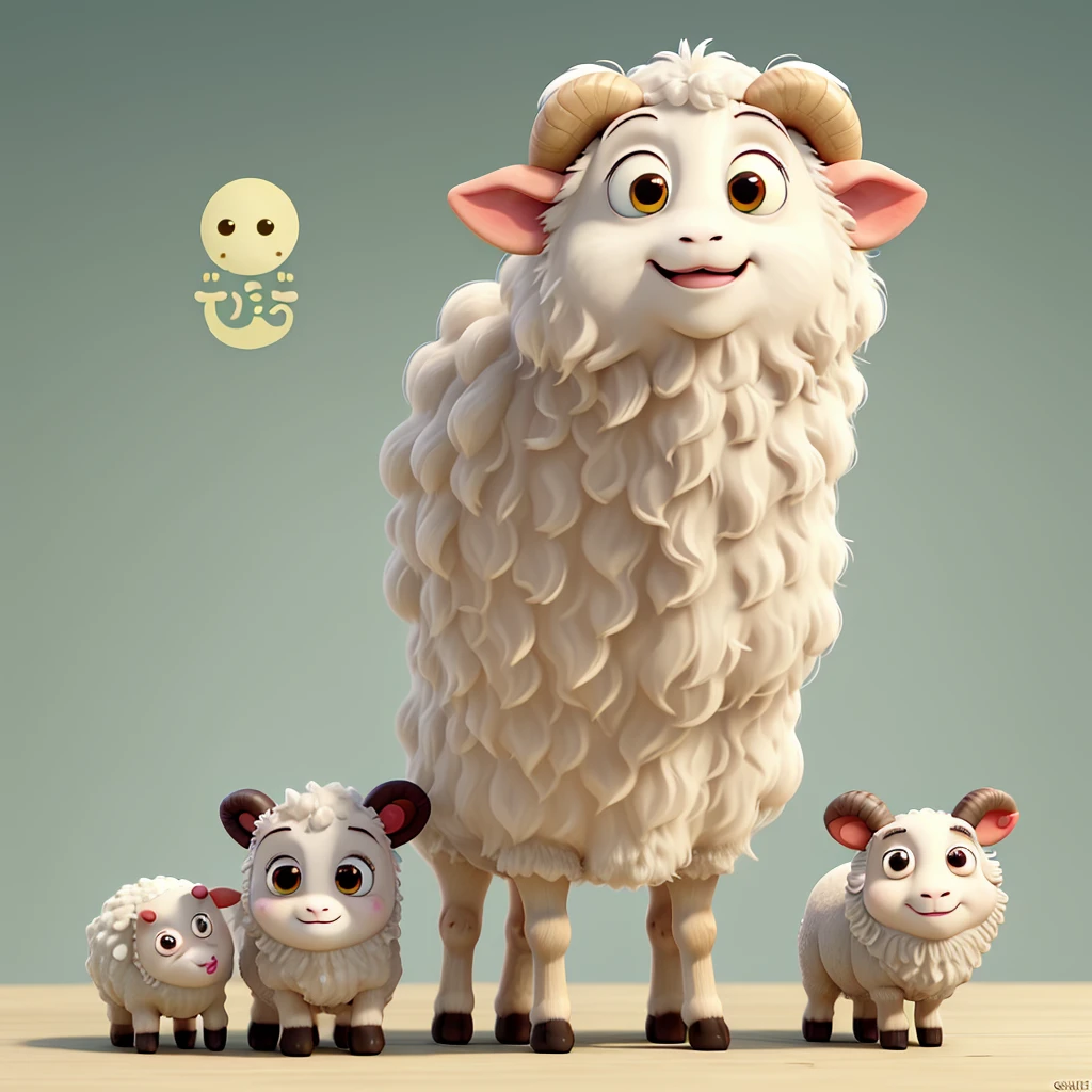 sheep cute Small eyes。 3 smile Ghibli style Howl Please make your eyes smaller。