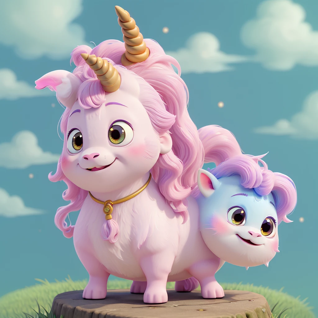 Cute unicorn Small eyes。 One animal smile Ghibli style Howl Please make your eyes smaller。