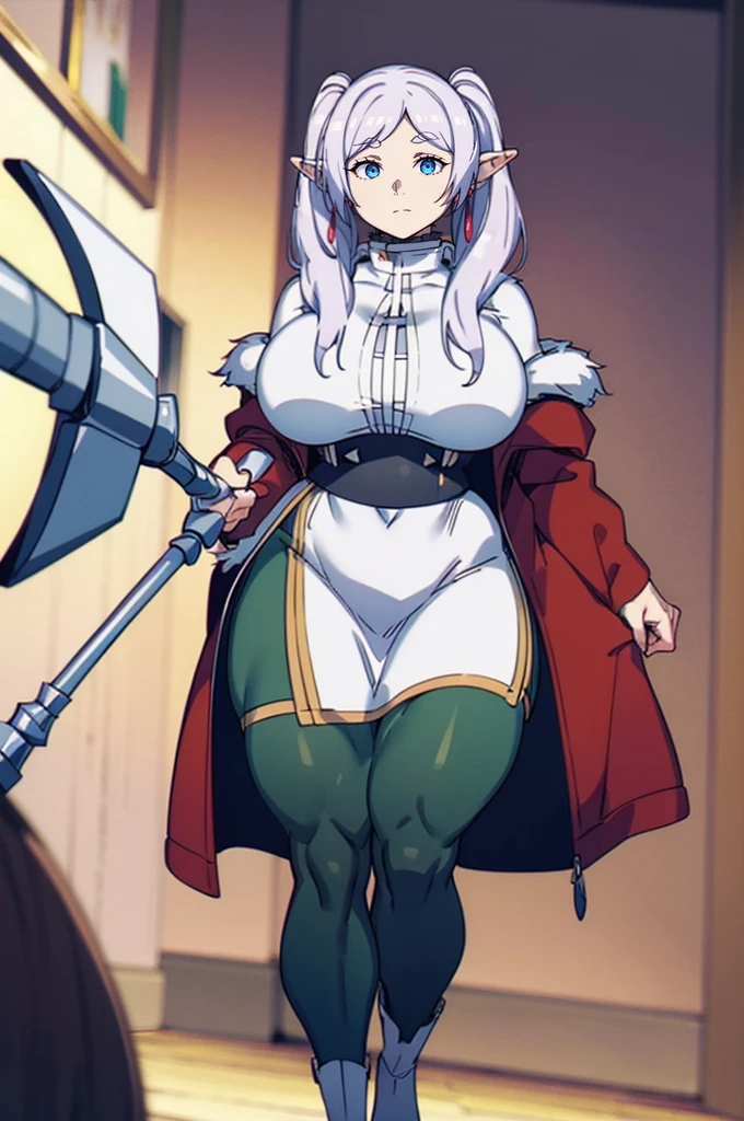 1girl,solo,elf,white hair,grey hair,earrings,pointy ears,long hair,ponytail,green eyes,twintails,parted bangs,thick eyebrows,,, holy magicalgirl, , holy haura, halo, smile, joyfull, paladin, sword holding, full body , boots, standing,cute,breast, curvy, female,fantasy goddess,there is a cartoon picture of a woman with a very large breast, glowing angelic being, glowing holy aura, inspired by Luma Rouge, the non-binary deity of spring, ethereal rainbow nimbus, the butterfly goddess of fire, inspired by Mariel, glowing aura around her, astral fairy, as the goddess of the sun, “uwu the prismatic person, big breast, serious, beautiful eyes, , full body, walking, long robe, long dress, ,priestess ,holy, smile, god rays, ray tracing, sparkle, cinematic lighting, UHD, retina, masterpiece, ccurate, anatomically correct, textured skin, super detail, high details, high quality, award winning, best quality, highres, 1080P, HD, 4K, thunder aura, light aura,full, staff holding, determined, long sleevess, short skirt nfsw, lencería