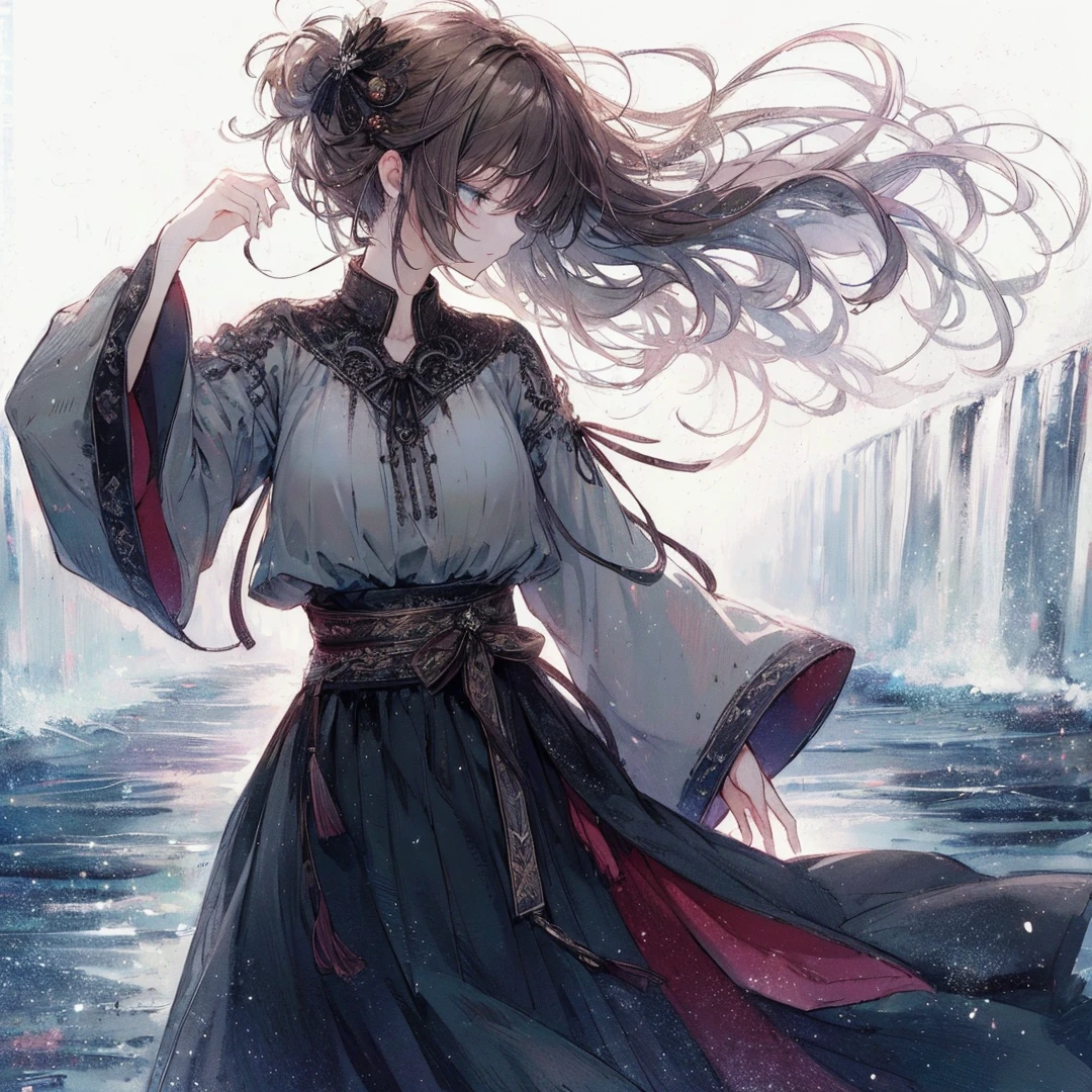 Official art using high-quality hand-drawn watercolor sketch techniques. (best quality,4k,8k,highres,masterpiece:1.2),ultra-detailed,beautiful detailed eyes,A girl with beautiful eyes, everyone, beautiful anime girl, cute anime girl, smooth anime art, anime style, elegant colors, soft lighting, delicate beautiful eyes, very coquettish, (beautiful large breast:1.2), (correct hands:1.2),