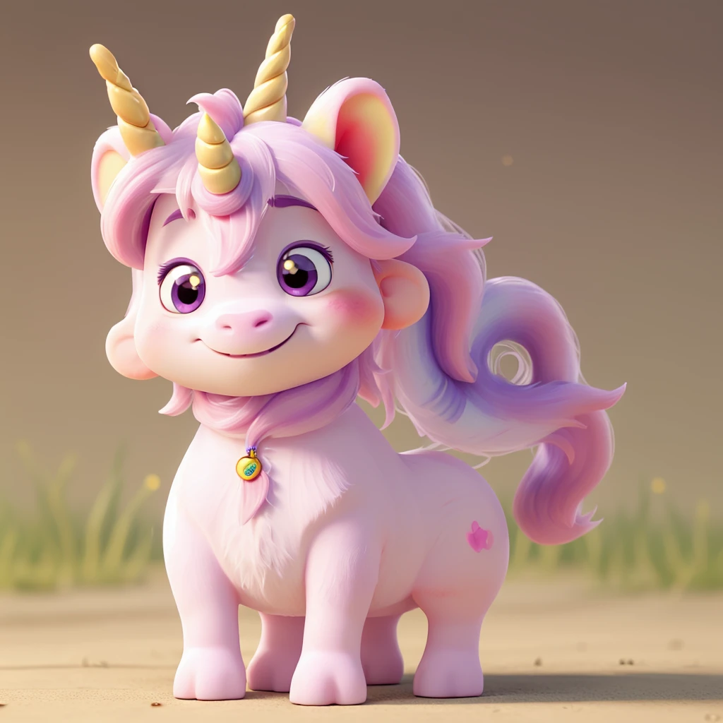 Cute unicorn Small eyes。 One animal smile 1 horn prairie