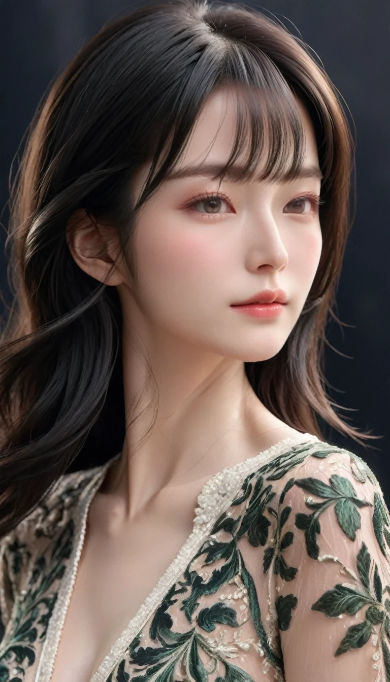 ((最大16K解像度のmasterpiece:1.6)),beautiful,Highest quality,Absolutely wonderful,Very detailed,Ultra-high resolution,masterpiece,Realistic,Realistic,Increased depth of field,Cinematic Light,
One elegant mature woman, Long black hair,beautiful顔,Very detailedな顔の表現,Face with a gentle expression,Transparent white skin,Very delicate skin texture,Great proportions,Anatomically correct body,
Elegant high slit dress,Gorgeous colors,Gorgeous and detailed pattern,Beautifully detailed pattern,Detailed cloth texture,
Black Background,
Focus on the upper body,((Face close-up:1.5)),