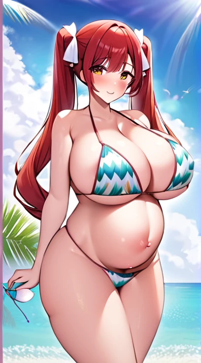 bikini,Big Breasts,Pregnant women,Pregnant belly,Multiple births,Red hair,Twin tails