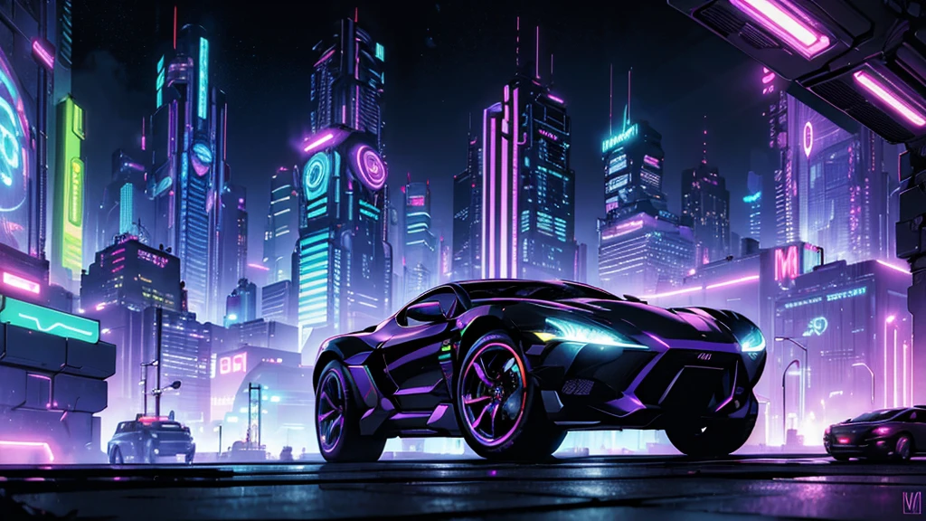 cyberpunk, comic style, city streets, futuristic, neon lights, skyscrapers, hover cars, advanced technology, cyborg, android, hologram, retrofuturistic, dark atmosphere, moody lighting, vibrant colors, cinematic composition, dynamic angles, highly detailed, 8K, photorealistic, masterpiece
