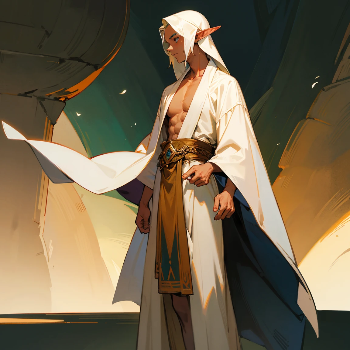 Elf, Arabian style, adult Male, tan skin, Elf, elegant robes