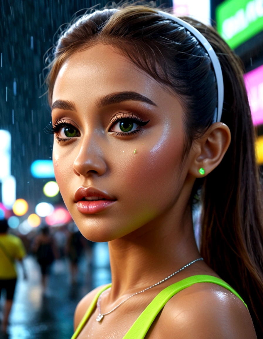 ariana grande, beautiful detailed eyes, beautiful detailed lips, extremely detailed eyes and face, long eyelashes, neon green rave outfit, walking on street at night in bangkok, crowded street, light rain, friendly and flirtatious expression, photorealistic, 8k, (best quality,4k,8k,highres,masterpiece:1.2),ultra-detailed,(realistic,photorealistic,photo-realistic:1.37),HDR,UHD,studio lighting,ultra-fine painting,sharp focus,physically-based rendering,extreme detail description,professional,vivid colors,bokeh
