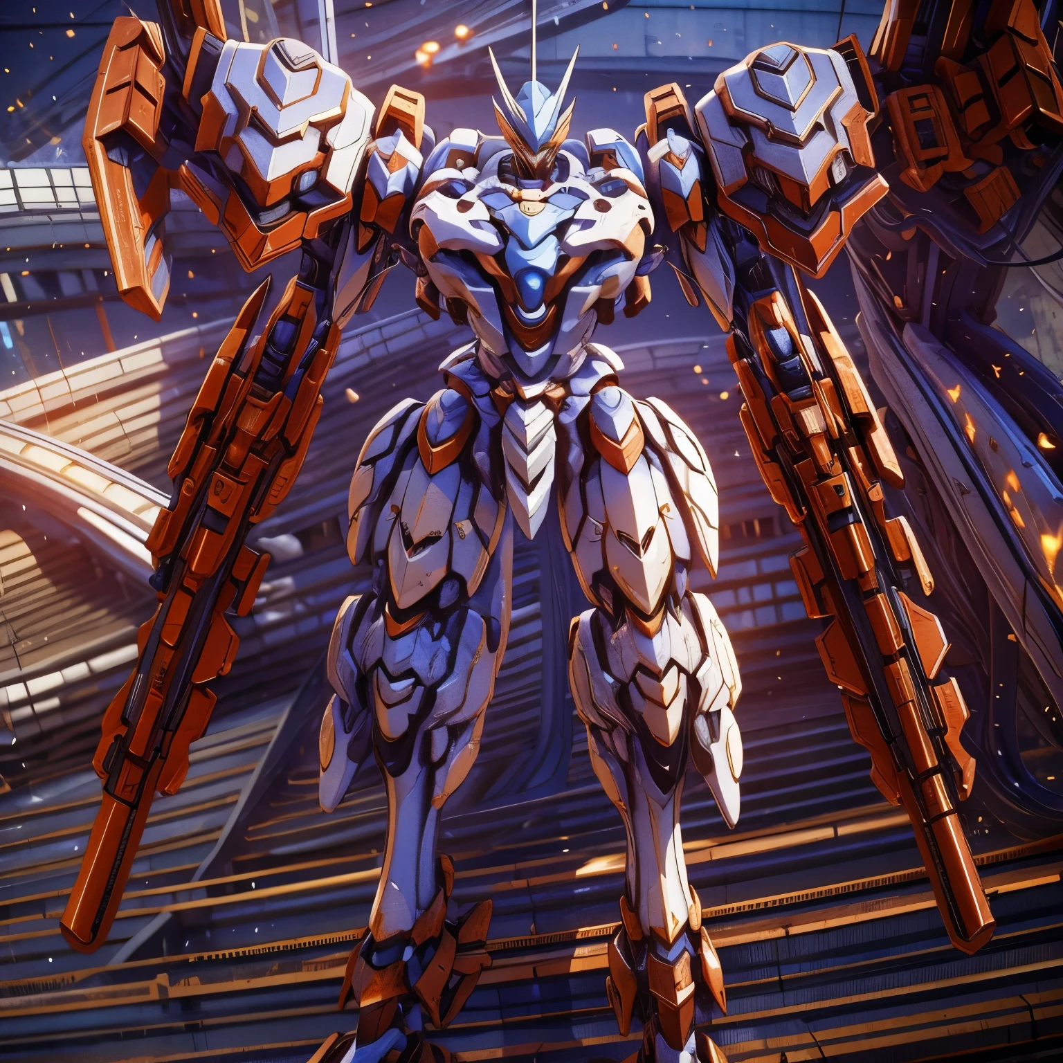 Obra de arte, melhor qualidade:1.7),(Mech white and rusted:1.5), médio, segurando uma sniper azul grande. Realistic, Extremely detaild, 4K UHD, HDR, naturallight, cinematic lighting, masterpiece-anatomy-perfect, ultra HD, Space Combat, Battlefield, RAW photo, metallic, ultra-fine painting, perfect body proportions, anatomically correct, real texture material, Anti-Aliasing, TXAA, SSAO, Post Processing, Post Production, Tone Mapping, CGI, VFX, SFX, Hyper maximalist, ultra photorealultra-detailed intricate details.