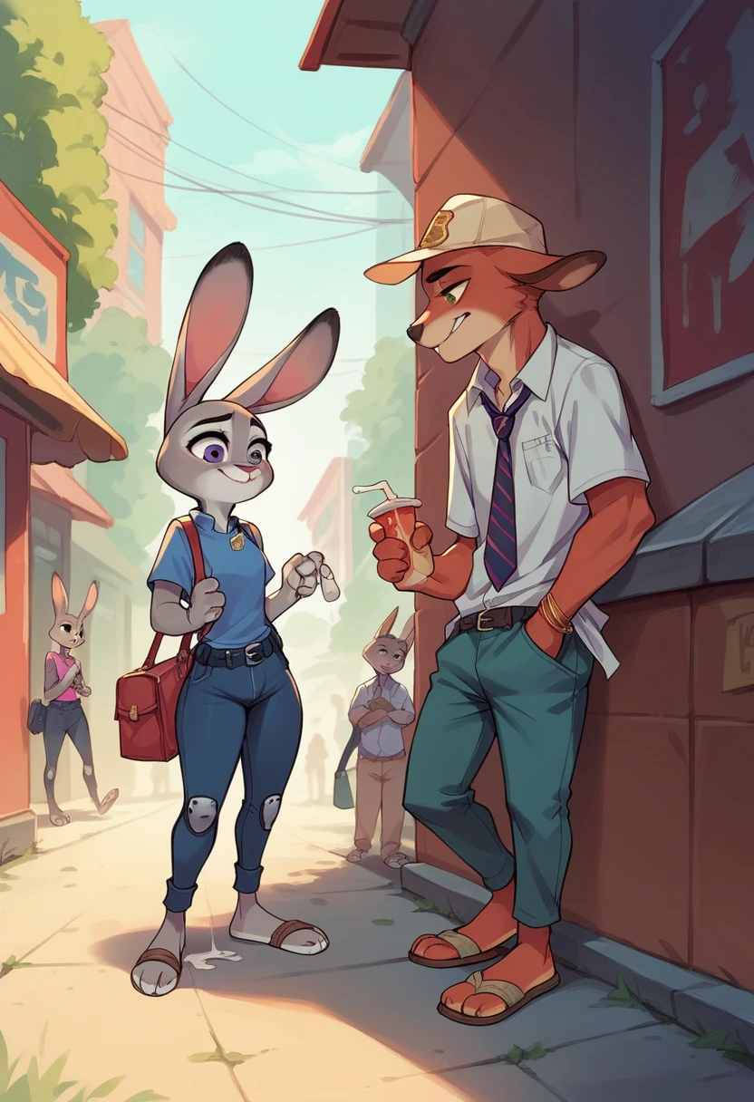 Judy Hopps works as public cum dumpster on the street sandals,