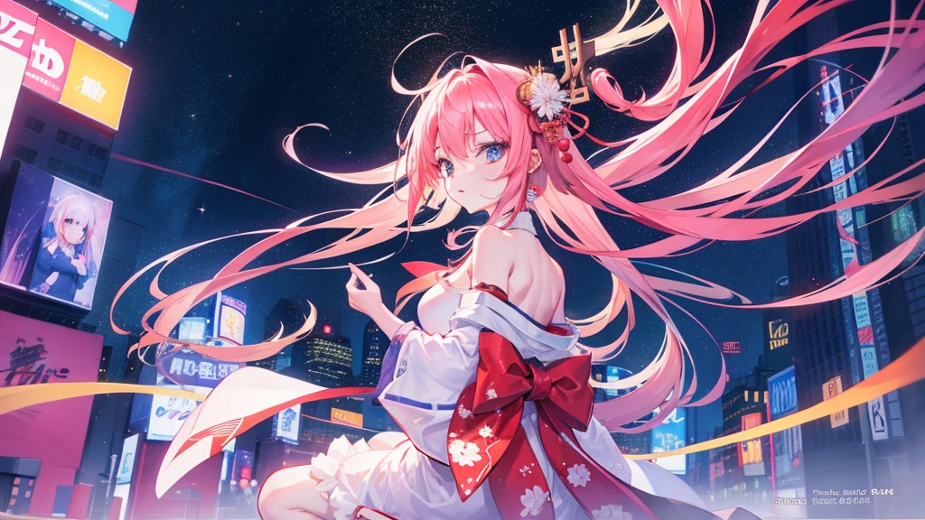 Japanese beautiful girl background Times Square starly night shine8K RAW Photography