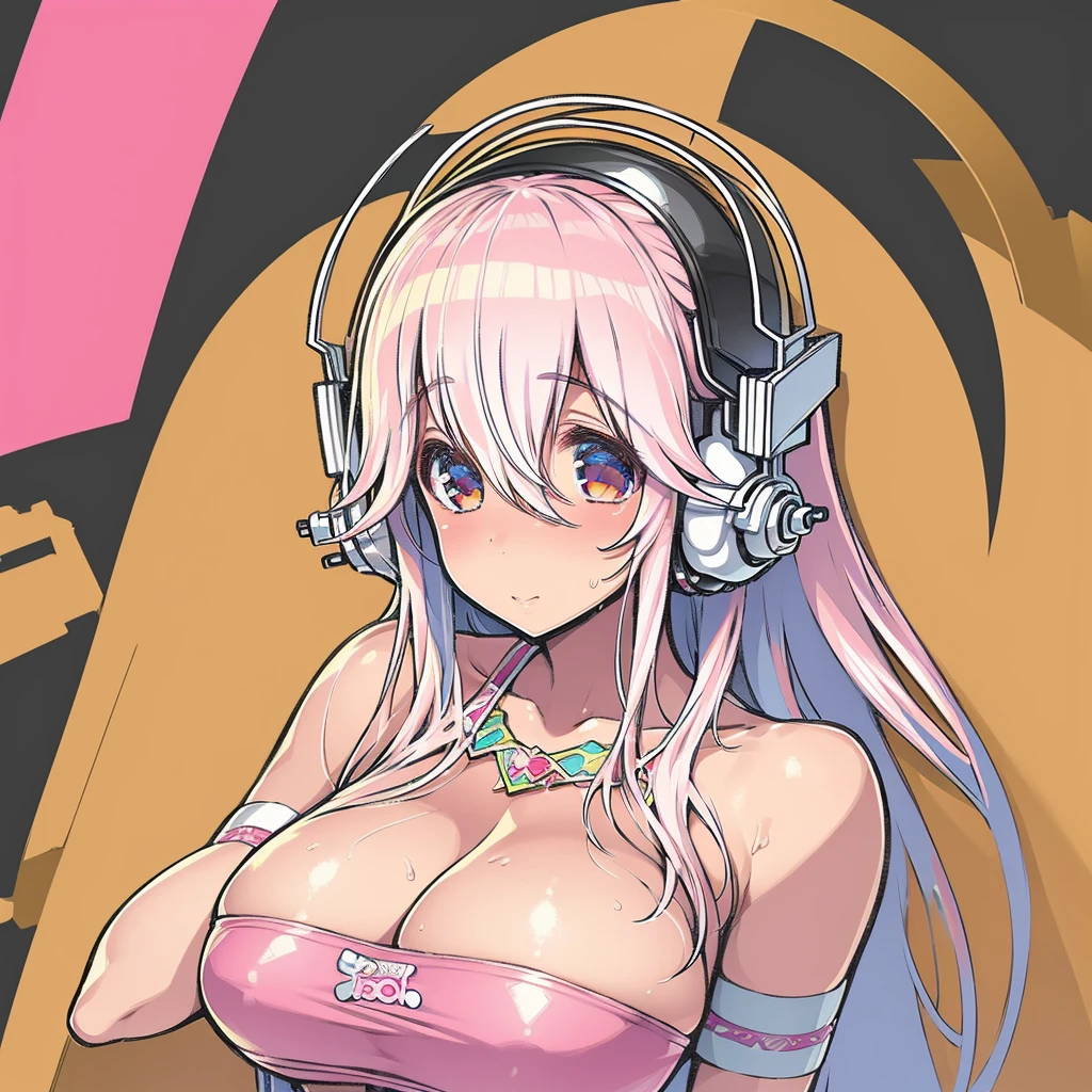 (best quality), (very aesthetic), (ultra-detailed), (best illustration), 1 girl ,Super Sonico, pink Bikini, Happy