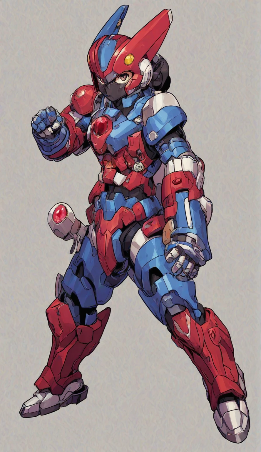 Hiroyuki Kitazume artstyle, Hiroyuki Kitazume style, 1boy, solo, hardboiled, reploid, The image showcases several iterations of the character Megaman X in his design from "Mega Man X8". This character, a Reploid, features a sleek, futuristic design with a predominantly blue color scheme and light blue highlights. The first design shows a rounded, simplistic form, emphasizing a youthful and approachable appearance. The second design introduces angular features, giving him a tougher and more mature look. The third design further enhances these aspects with added armor details and more defined muscle structure, highlighting his combat-ready nature. The side profiles show his helmet with a red gem centerpiece and intricate arm and leg armor details. The overall art style is dynamic, with clean lines and a mix of soft and hard shading to emphasize his mechanical yet heroic qualities.
AI art prompts:
- "Futuristic Reploid, Megaman X design, blue and light blue color scheme, sleek and dynamic design, detailed armor, combat-ready, heroic stance, clean lines, mix of soft and hard shading."
- "Megaman X Reploid character design, angular features, youthful and approachable appearance, futuristic armor, red gem centerpiece, intricate details, heroic and combat-ready."
- "Reploid hero, sleek and futuristic, blue armor, light blue highlights, dynamic design, side profiles, detailed helmet, clean lines, soft and hard shading., in kinu-sensei artstyle
