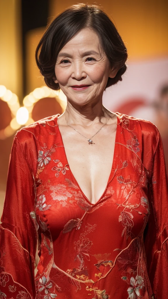((Fractal Art)), (((masterpiece))), 8K, Clear images, (((alone))), (((Older Chinese Mature))), Chinoiserie, please lower your arms, wear a flashy bra, gravure, Look forward, ((Elderly mature woman with an old face)), Depict lips accurately,Red lips, Flashy makeup, (((alone))), (((Perfect Anatomy))), Elderly, gravure, Natural upright posture, Look forward, ((Obscene)), From the chest up, Highest quality, Very detailed, Realistic, Very detailed細なスキン, (1 Chinese), (positive), 95 years old, Huge breasts, Mature politician, Glamour, sexy, Pure white skin, Looking at the audience,